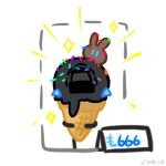  1girl 1other ambiguous_gender amiya_(arknights) animal_ears arknights chinese_commentary commentary_request doctor_(arknights) food foodification hua_ren_nan ice_cream ice_cream_cone lungmen_dollar rabbit_ears white_background 