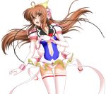  1girl 2000s_(style) :o ahoge blush breasts brown_eyes brown_hair center_opening elbow_gloves game_asset gloves headphones headset large_variant_set long_hair magical_girl mahou_senshi_(series) mahou_senshi_symphonic_knights medium_breasts navel non-web_source official_art open_mouth panties pantyshot saitou_natsuki self-datamine simple_background skirt solo symphonic_lily tachi-e thighhighs transparent_background underwear variant_set wind wind_lift yurise_ririna 