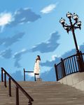  cloud coat copyright_request day lamppost long_sleeves lowres mizuki_(production_sakura) peaceful railing sky solo stairs winter winter_clothes winter_coat 