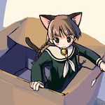  animal_ears artist_request bell box cardboard_box cat_ears in_box in_container jingle_bell long_sleeves lowres maria-sama_ga_miteru school_uniform shimazu_yoshino solo tail 