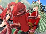  1girl 2000s_(style) blush breasts censored cleavage closed_eyes elixir_rose game_asset grabbed_by_tentacles green_hair kagashima_itsuki large_breasts lifting_person long_hair magical_girl mahou_senshi_(series) mahou_senshi_elixir_knights mosaic_censoring non-web_source official_art open_mouth outdoors pointy_ears rape ribbon saitou_natsuki screaming self-datamine solo tentacle_sex tentacles torn_clothes variant_set visual_novel_cg 