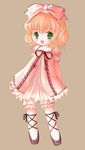  :d artist_request blonde_hair bow child green_eyes hina_ichigo long_sleeves lowres open_mouth pink_bow rozen_maiden short_hair smile solo 