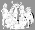  6+girls \o/ agemmata ahoge aiko_(phase_connect) angel_wings animal_ears antlers arms_up bandaged_leg bandages bell belt boots bow box breasts cat_ears cat_girl cat_tail choker christmas cleavage commentary curved_horns deer_antlers deer_ears deer_girl demon_girl demon_horns demon_tail demon_wings dog_ears dog_girl dog_tail dress earrings ember_amane english_commentary fox_ears fox_girl fox_tail full_body fur-trimmed_skirt fur_trim gift gift_box gram_pico grey_background hair_ornament hakushika_iori hand_on_own_hip highres holding holding_bell holding_gift holding_sack holly_hair_ornament horn_bow horn_ornament horn_ribbon horns jewelry kneeling midriff mini_hair_bow mixed_wings monochrome multiple_girls navel neck_bell outstretched_arms phase_connect remilia_nephys remilia_nephys_(remi_2.0) ribbon sack santa_costume santa_dress skirt standing strapless tail tenma_maemi tube_top virtual_youtuber wings 