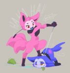  1boy 1girl :3 ancesra animal_ears animal_feet animal_nose arms_up black_fur blue_eyeliner blue_fur blush body_fur chain chain_leash closed_mouth collar dog_boy dog_ears dog_tail eerie_(telemonster) english_text eyeliner fangs femdom foot_on_another's_head fox_ears fox_girl fox_tail frog full_body furry furry_female furry_male furry_with_furry grey_background half-closed_eyes happy hetero highres holding holding_leash holding_whip laughing leash looking_at_another looking_down makeup motion_lines multicolored_fur multiple_tails neck_fur non-web_source open_mouth orange_eyes outstretched_arm pink_fur red_eyes riding_crop rock-g_(telemonster) simple_background smile snout spanked speech_bubble spiked_collar spikes standing stepped_on tail tail_wagging talking telemonster tongue tongue_out top-down_bottom-up uneven_eyes whip whipping yossi_(telemonster) 