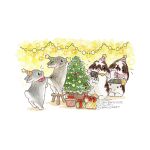  animal berry_jou camera candy candy_cane capelet christmas christmas_ornaments christmas_present christmas_tree colored_pencil_(medium) commentary_request english_commentary food gift hat highres holding holding_camera instagram_username mixed-language_commentary no_humans on_stool original oven_mitts painting_(medium) party_hat pink_capelet rabbit rearing simple_background sparkle sparkling_aura stool traditional_media twitter_username watercolor_(medium) white_background 