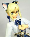  ahoge animal_ears artoria_pendragon_(all) bespectacled blonde_hair blouse caliburn cat_ears fate/stay_night fate_(series) figure glasses long_sleeves lowres photo saber solo sword weapon 