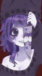  1girl bare_shoulders beanie black_hair black_hat black_sweater breasts cailmeclara cleavage collarbone commentary crazy_eyes english_commentary glint goth_fashion grey_skirt grin hat highres holding holding_knife indie_virtual_youtuber knife long_sleeves makeup megalodon_(vtuber) multicolored_hair official_alternate_costume official_alternate_hair_color official_art purple_hair red_background ringed_eyes runny_makeup scared second-party_source sharp_teeth shorkie_(megalodon_(vtuber)) simple_background skirt smile solo streaked_hair sweater teeth two-tone_hair video_thumbnail virtual_youtuber youtube_video_thumbnail 