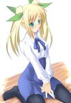  artoria_pendragon_(all) blonde_hair blouse fate/stay_night fate_(series) long_sleeves pantyhose saber soba_(saz) solo twintails 