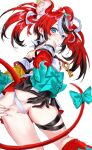  1girl absurdres animal_ears anus anus_peek ass asymmetrical_sleeves bare_shoulders black_collar black_gloves black_hair black_skirt black_streaks blue_eyes bow breasts bright_pupils closed_mouth collar colored_tips dhbwinner extra_ears flame_print from_behind gloves hakos_baelz hakos_baelz_(1st_costume) highres hololive hololive_english layered_sleeves leg_warmers long_hair long_sleeves looking_at_viewer medium_breasts miniskirt mismatched_sleeves mouse_ears mouse_girl mouse_tail mousetrap multicolored_hair multicolored_skirt off-shoulder_shirt off_shoulder panties pleated_skirt red_hair red_skirt red_sleeves shirt short_over_long_sleeves short_sleeves simple_background single_glove skirt smile solo spiked_collar spikes spread_ass spreading_own_ass streaked_hair tail tail_bow tail_ornament tail_through_clothes thigh_strap twintails underwear uneven_twintails virtual_youtuber white_background white_panties white_pupils white_shirt white_skirt white_streaks yellow_sleeves 