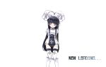  1girl adapted_costume armor armored_boots black_hair black_leotard black_thighhighs blunt_bangs boots breastplate closed_mouth commentary_request cross expressionless fake_horns feet_out_of_frame ganges_gawa highres hime_cut horns knight_(ragnarok_online) leotard long_hair looking_at_viewer pauldrons ragnarok_online red_eyes shoulder_armor sidelocks simple_background solo thighhighs white_background 