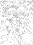  doll gothic_lolita greyscale kirakishou lolita_fashion monochrome multiple_girls otoufu rozen_maiden suigintou 