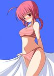  ahoge bikini blush braid original pink_eyes pink_hair shijou_sadafumi solo swimsuit twin_braids 