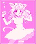  ahoge animal_ears cat_ears cat_tail copyright_request dress eighth_note kawamura_takayasu monochrome musical_note pink pink_background solo tail 