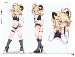  @_@ absurdres ahoge antenna_hair arm_behind_head arms_behind_back ass black_nails blush boppin border borrowed_character breasts chain color_guide crop_top cropped_shirt cropped_sweater cropped_torso cross curled_horns from_behind goat_girl goat_horns goat_tail grey_eyes grey_socks hair_between_eyes hair_ornament hand_up high_ponytail highres horns index_fingers_together kneehighs looking_back looking_to_the_side medium_hair micro_shorts midriff panties pink_panties pointy_ears ponytail reference_sheet shoes shorts shy sidelocks simple_background sleeveless sleeveless_sweater small_breasts smug sneakers socks star_(symbol) star_hair_ornament stomach sweater tail thigh_strap underwear white_background white_border 