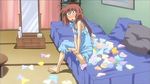  barefoot bed brown_hair clock female_pervert lisianthus long_hair mirror nightgown open_mouth panties pervert picture_(object) pillow screencap shuffle! solo surprised underwear 