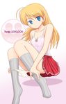  blonde_hair blue_eyes camisole grey_legwear kneehighs long_hair miniskirt panties panty_pull ryp sasamori_karin skirt socks solo striped striped_legwear striped_panties to_heart_2 underwear undressing vertical-striped_legwear vertical_stripes yellow_panties 