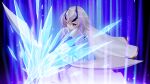  1girl arch_zion armor blonde_hair blue_eyes bow_(weapon) braid cape closed_mouth dress forehead_protector game_asset gold_trim headgear heterochromia holding holding_weapon ice jambread long_hair looking_at_viewer magic magical_girl non-web_source official_art one_eye_closed self-datamine shinsou_kenki_arch_saver solo variant_set visual_novel_cg weapon white_cape yuno_plaftskaya 