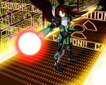  alternate_weapon arm_cannon armor bow brown_hair caution eyes green_bow hair_bow long_hair metroid parody petas power_armor radiation_symbol red_eyes reiuji_utsuho solo touhou weapon wings 