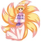  blonde_hair fox_tail hands_in_opposite_sleeves hat multiple_tails short_hair solo tail touhou tro yakumo_ran yellow_eyes 