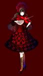  bad_id bad_pixiv_id bonnet boots brown_eyes brown_hair curly_hair dress flower full_body headdress high_heels instrument long_hair original plaid red ribbon rose shikishima_(eiri) shoes solo standing victorian violin 