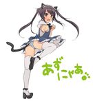  alternate_costume animal_ears ass bad_id bad_pixiv_id black_eyes black_hair blush cat_ears cat_tail enmaided k-on! leg_lift legs long_hair looking_back maid maid_headdress nakano_azusa open_mouth pantarou panties punching ribbon shoes skirt solo striped striped_panties tail thighhighs twintails underwear white_legwear 