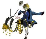  bad_id bad_pixiv_id bangs blonde_hair blood blood_stain bloody_clothes blue_eyes buttons clock_tower_(series) coat copyright_name edward_(clock_tower) from_side full_body hedge_clippers holding kneehighs light_smile loafers long_sleeves looking_to_the_side male_focus mask mask_removed necktie open_clothes open_coat paper paper_chain piko_(hgs) school_uniform scissorman shoes shorts simple_background skull smile solo spoilers standing swept_bangs weapon 