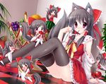  :3 =_= animal_ears apple arm_support banana black_hair blush_stickers bow caidychen cherry clone detached_sleeves dog_ears dog_tail drooling food fruit grapes hakurei_reimu holding holding_food holding_fruit kemonomimi_mode legs long_hair minigirl mouth_hold multiple_girls red_eyes ribbon sitting strawberry tail thighhighs touhou watermelon 