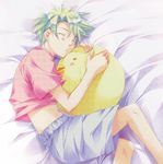  fukami_souta green_hair highres male_focus non-web_source otometeki_koi_kakumei_love_revo!! shorts sleeping solo 