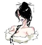  1girl bare_shoulders black_hair breasts cleavage female final_fantasy final_fantasy_x hair_bun hair_over_one_eye huge_breasts kishihime_hayuru long_hair lulu lulu_(final_fantasy) purple_lips red_eyes solo white_background 