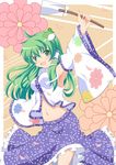  bad_id bad_pixiv_id detached_sleeves frog gohei green_eyes green_hair hair_ornament kochiya_sanae long_hair rin_(ateria) snake solo touhou 