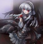  flower hairband mtyy petals red_eyes rose rozen_maiden silver_hair smile solo suigintou wings 
