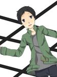  bad_id bad_pixiv_id black_eyes black_hair buckle cowboy_shot durarara!! jacket long_sleeves looking_at_viewer m_eme male_focus open_clothes open_jacket pants ryuugamine_mikado simple_background solo white_background 