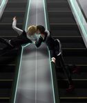  bad_id bad_pixiv_id blonde_hair brown_hair durarara!! escalator heiwajima_shizuo jacket kiss male_focus mitani multiple_boys orihara_izaya stairs yaoi 