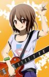  :q aira_(endless5515) brown_eyes brown_hair casual guitar hirasawa_yui instrument k-on! listen!! short_hair solo tongue tongue_out v 