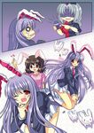  animal_ears bad_id bad_pixiv_id bunny bunny_ears finger_gun inaba_tewi long_hair multiple_girls o_o ratise reisen_udongein_inaba shaded_face short_hair skull_and_crossbones tears touhou wavy_mouth yagokoro_eirin 