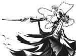  chain dual_wielding foreshortening gangsta_hold gloves greyscale gun holding male_focus monochrome persona persona_3 persona_4 reaper_(persona_3) solo sousou_(sousouworks) weapon 