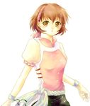  1girl brown_eyes brown_hair female gensou_suikoden gensou_suikoden_ii hairband herz lowres nanami nanami_(suikoden) short_hair simple_background solo suikoden suikoden_ii white_background wristband 