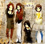  fashion glasses hair_over_one_eye high_heels k-on! leggings listen!! multiple_girls one_eye_closed pantyhose parody shoes short_hair siblings sisters skirt squatting takanashi_izumi takanashi_kazue takanashi_kozue takanashi_nazuna touru working!! 