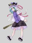  full_body grey_eyes hat loafers long_sleeves multicolored_hair neko8 ribbon rod_of_remorse shiki_eiki shoes short_hair simple_background skirt socks solo touhou 