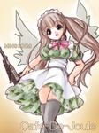  akatsuki_shimeji copyright_request gun m249 machine_gun maid solo thighhighs weapon 