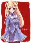  artist_request blonde_hair bow capcom_fighting_jam dress gloves hairpods ingrid long_hair long_sleeves pantyhose red_eyes solo 