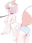  1girl animal_ears annytf ass ass_focus blue_panties breasts brown_tail fox_ears fox_girl fox_tail from_side grey_hair hair_ornament highres indie_virtual_youtuber large_breasts leash multicolored_hair nightgown panties pink_hair pink_streaks purple_eyes ryuta05_art short_hair solo star_(symbol) star_hair_ornament streaked_hair tail thighs underwear virtual_youtuber white_background white_nightgown 
