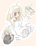 :d ahoge amputee backpack bag bandages blonde_hair blush box breasts character_request closed_eyes copyright_request eighth_note happy in_bag in_box in_container kawahara_megumi medium_breasts musical_note open_mouth purple_eyes quadruple_amputee sideboob smile solo source_request translated zzz 