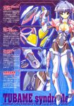  akane_kotetsu arm_up armor black_bodysuit blue_hair bodysuit breasts character_sheet cleavage cleavage_cutout gauntlets green_eyes gun hair_intakes hair_ornament hairpods high_heels highres holster kurashiki_tsubame large_breasts long_hair mecha_musume official_art scan shoes smile standing thigh_gap thighhighs translation_request tsubame_syndrome turtleneck twintails very_long_hair weapon white_legwear 