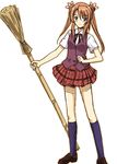  bamboo_broom blue_eyes broom mahora_academy_middle_school_uniform mahou_sensei_negima! masakichi_(crossroad) orange_hair plaid plaid_skirt pleated_skirt sakura_mei school_uniform skirt solo twintails 