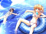  armpits bikini blonde_hair day dolphin elf food inflatable_dolphin inflatable_toy innertube lineage multiple_girls pointy_ears popsicle shizuku_(artist) swimsuit twintails 