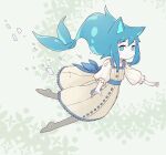  1girl absurdres air_bubble animal_ears blue_eyes blue_hair brown_dress bubble cat_ears cat_girl closed_mouth commentary_request diode_(0_division) double-parted_bangs dress full_body grey_pantyhose highres long_hair no_shoes original pantyhose pinafore_dress shirt sleeveless sleeveless_dress solo three-quarter_sleeves underwater white_shirt 