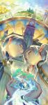  1other 3girls 5boys absurdres ba_xiao blue_eyes blue_hair building character_name chinese_commentary cloak clock clock_tower closed_mouth commentary cupping_hands dwarf earrings eisen_(sousou_no_frieren) elf eye_contact fern_(sousou_no_frieren) flamme_(sousou_no_frieren) frieren green_eyes grey_hair heiter highres himmel_(sousou_no_frieren) jewelry long_pointy_ears looking_at_another marriage_proposal multiple_boys multiple_girls multiple_views own_hands_together pointy_ears pov pov_hands sousou_no_frieren stark_(sousou_no_frieren) statue teardrop_earrings tower 