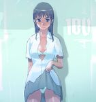  blouse bra copyright_request lifted_by_self lingerie lowres open_clothes open_shirt panties pleated_skirt school_uniform shirt skirt skirt_lift solo standing takeda_sun underwear white_panties 