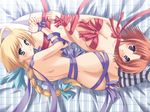  artist_request ass bdsm bed blonde_hair blue_eyes blush bondage bound braid breasts cleavage hoshino_kasumi kamina_yuuki long_hair lying medium_breasts multiple_girls naked_ribbon pink_hair presence purple_eyes ribbon ribbon_bondage short_hair sideboob striped striped_legwear thighhighs wallpaper 